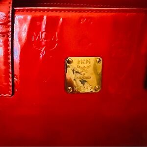 MCM Scarlet Red Bag with Gold Details